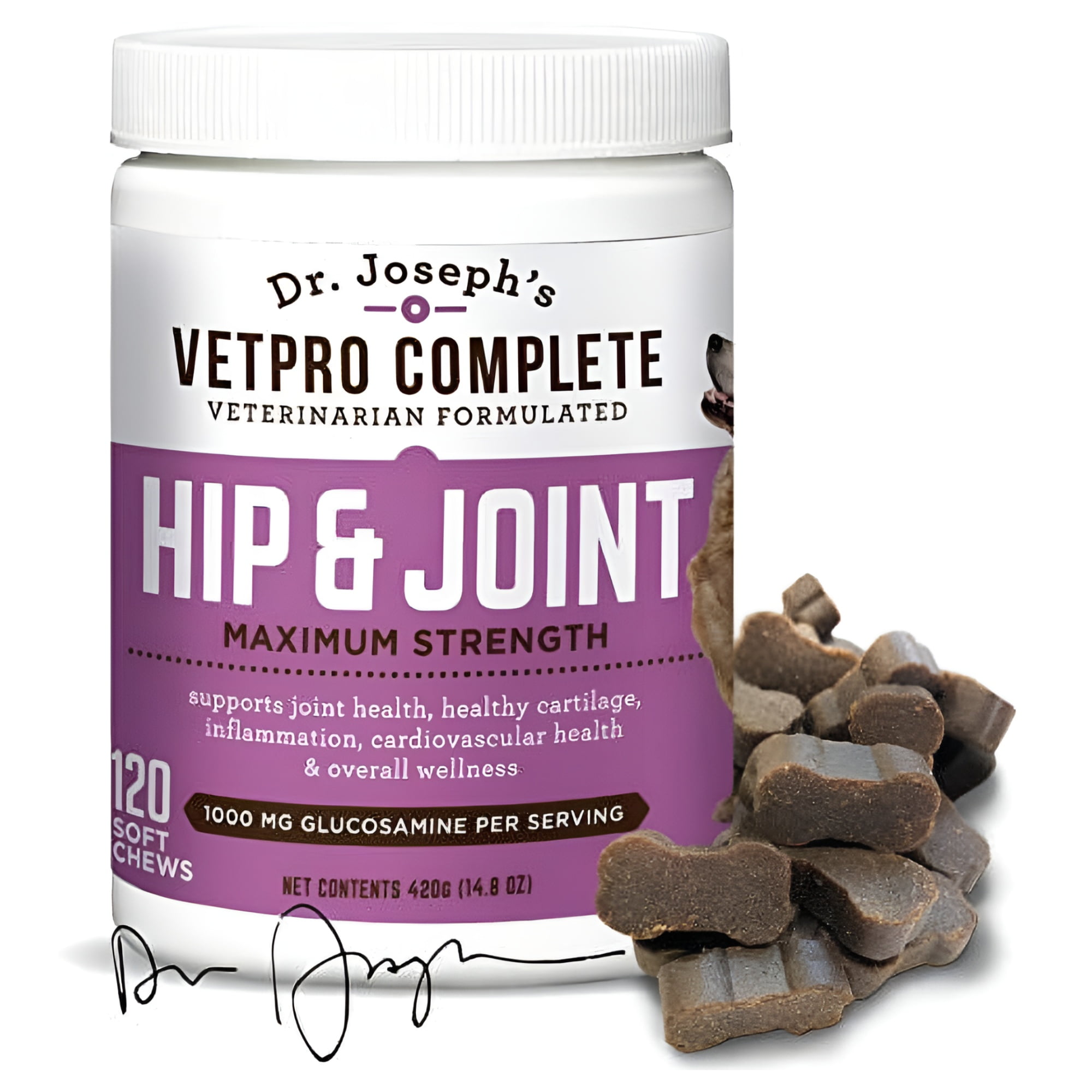 VetPro Complete Glucosamine for Dogs Hip Joint Care Maximum Strength Soft Chews with Chondroitin MSM Turmeric Vitamin C Omega 3 Treats Hip Dysplasia Arthritis Pain 120 Chicken Flavor Walmart