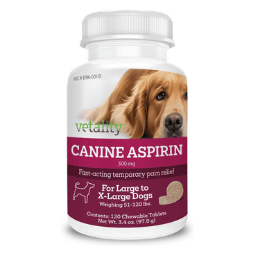 Vetality Canine Aspirin for Dogs, Fast Pain Relief Medicine,  Large Dogs,  Liver Flavor, 120 Chews