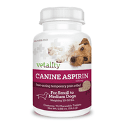 Vetality Canine Aspirin for Dogs, Fast Pain Relief Medicine for Small to Medium Dogs, Liver Flavor, 75 Tablets