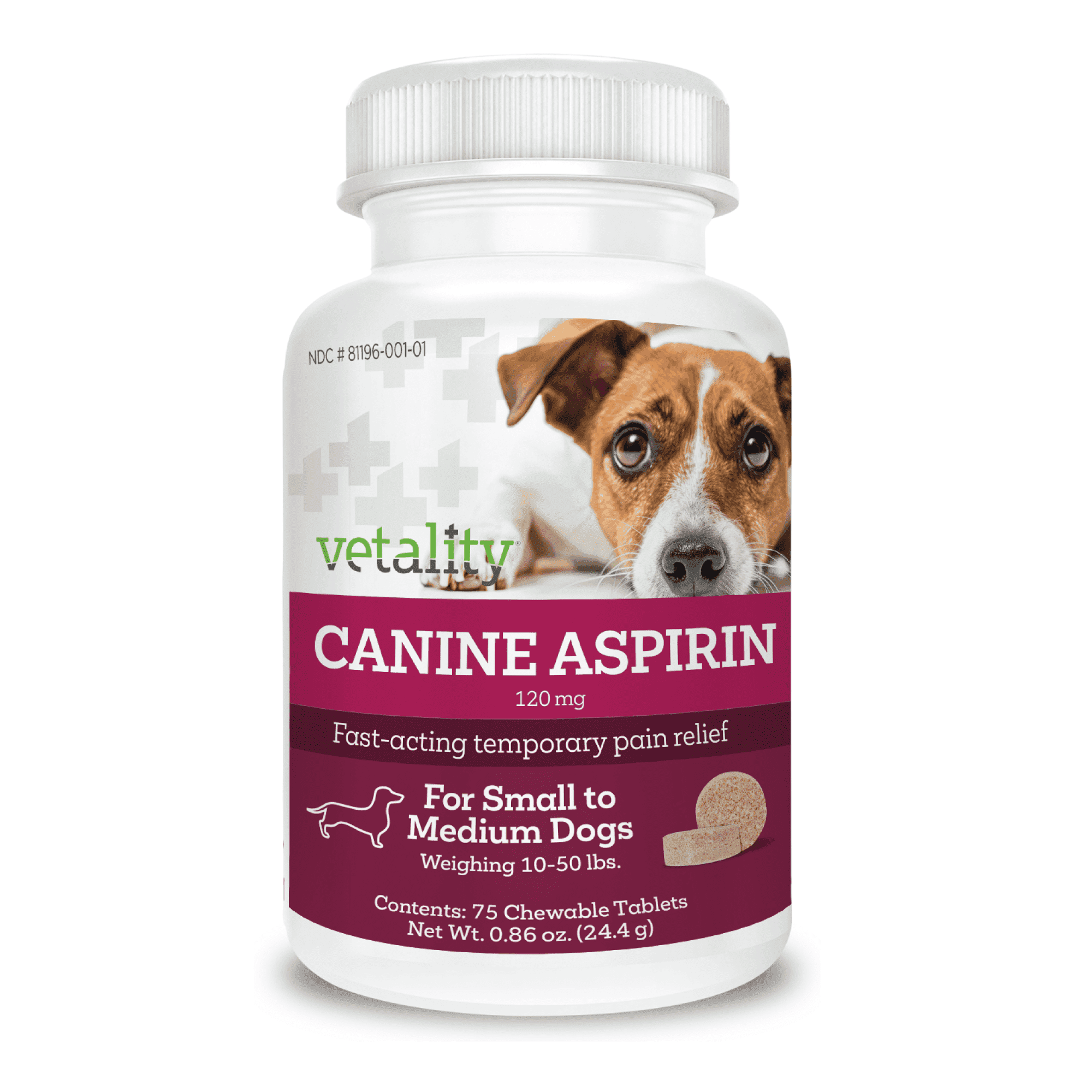 Vetality Canine Aspirin, Pain Relief for Small-Medium Dogs, Liver