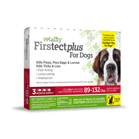 Vetality Firstect Plus Flea & Tick Control for Dogs 89-132 pounds 3 doses