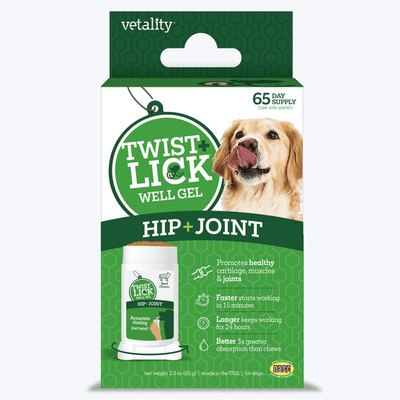 Vetality Twist + Lick Hip and Joint Supplement for Dogs  Beef Flavor, Fast-Acting Well Gel, 2.3 oz, up to 60 Day Supply