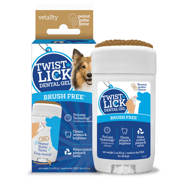 Vetality Twist and Lick Dental Gel for Dogs, Cleans and Freshens Teeth, Peanut Butter, 2oz