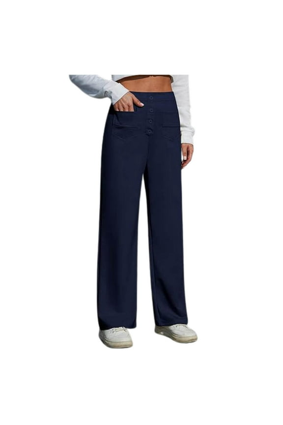 Women's Work Pants High Elastic Waisted Trousers Straight Wide Leg Pants Button Down Casual Trousers With Pockets Women Casual Straight Leg Women Work plus Size Long Y Blue 4XL