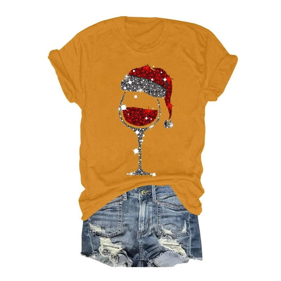 Vetement Femme ete 2025 2024 Glass Print Women’ s Round Neck Short Sleeve T Shirt Womens Short Sleeve Loose Casual Tee Workout Women Shirt Running Long Tops Loose Fit Compression XXL XXL