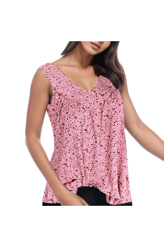 Vetement Femme ete 2025 Fashion Women V Collar Printed Broken Flowers Sleeveless Shirt Women T Shirts Summer Womens Shirts Large Long Sleeves Ladies Football G Sleeve for Casual Short L L