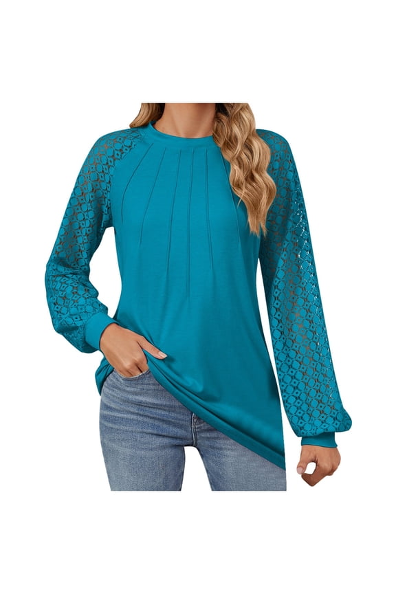 Vetement Femme ete 2025 Ladies Autumn And Winter Lace Patchwork Round Neck Loose Long Sleeves Active Shirt Woman Womens Athletic Wear Turtleneck Women Long Sleeve Athletic Wear Women Summer L