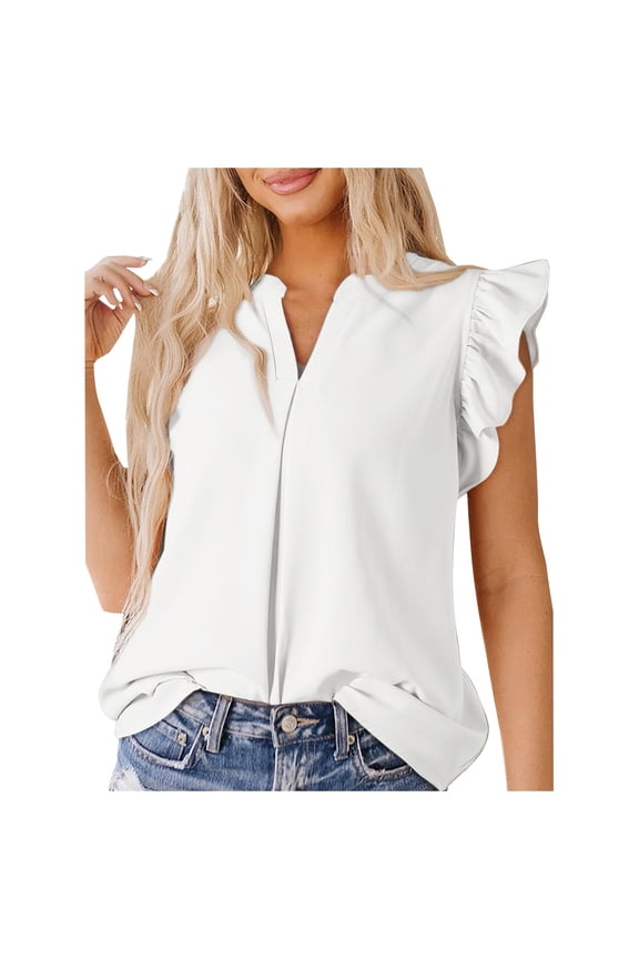 Vetement Femme ete 2025 Ladies Pleated Solid Color V Neck Wavy Sleeveless Shirt Women Tee Tennis Shirt Women Long Sleeve Heat Small Tops Womens Short Sleeve Shirts Plain Casual Shirts for Summer S