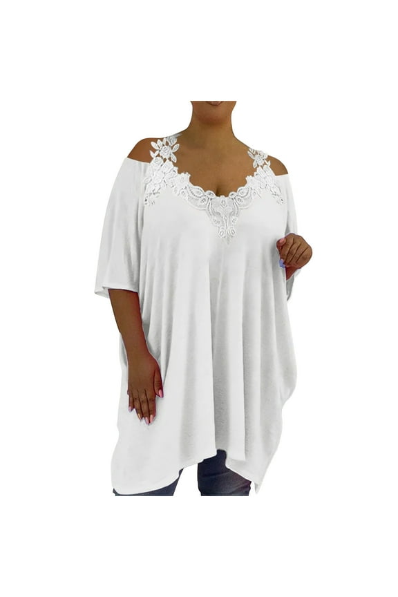 Vetement Femme ete 2025 Plus Size Women Tops Summer Casual Loose Fit Lace Short Sleeve Lace Blouse Casual T Shirt for Women Shirts Short Sleeve Polyester Tees Shirts Size Medium Loose T Shirt XXXXXL