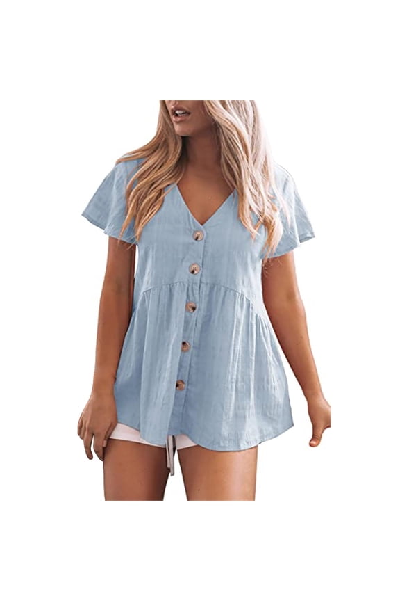 Vetement Femme ete 2025 Summer Women's Short Sleeved V Neck Leprosy Top Pleated Solid Color T Shirt Womens Long Sleeve Shirt Womens Active Long Sleeve Tees Women S Women T Spandex XL XL