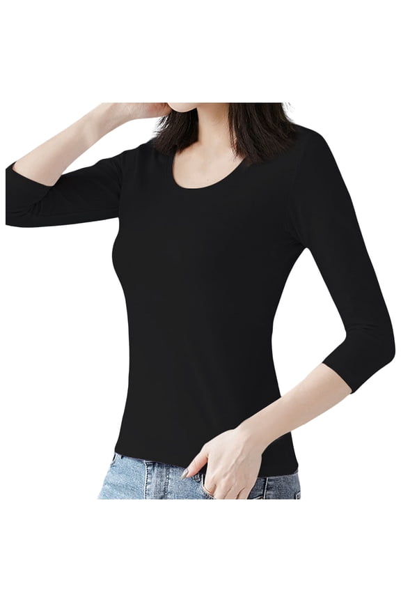 Vetement Femme ete 2025 White Long Sleeve T Shirt For Women Slim Fit 3/ 4 Sleeve Top Casual Basic Tee Shirt V Neck Tee Graphic Shirts for Women Casual Long Shirts Too Women's Tops Summer Tan M
