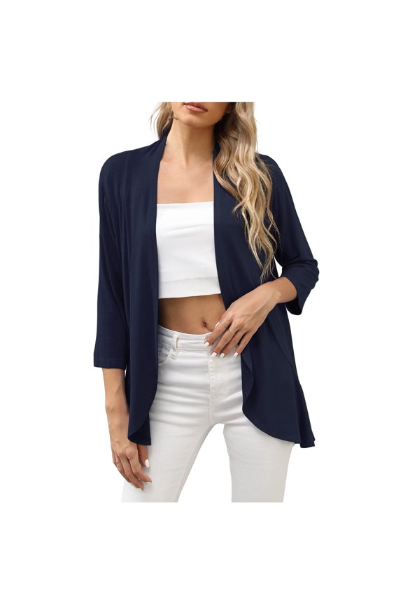 Vetement Femme ete 2025 Women Cardigan Short Sleeves Open Front Lightweight Cardigan Draped Ruffles Knit Solid Womens Shirts T Shirts Long Sleeve Women Exercise Walking T Long Sleeve L L