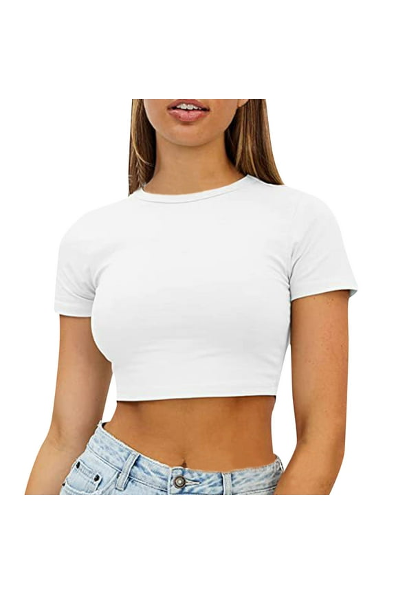 Vetement Femme ete 2025 Women Casual Round Neck Multicolor Solid Color Short Short Sleeved Sexy Tight Basic Bottoming Tshirt Womens S Shirt Light Womens Top Summer Sports Women Medium Shirt Long XL