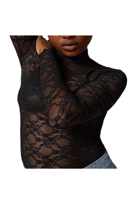 Vetement Femme ete 2025 Women Fashion Solid Casual Sexy Slim Long Sleeve Lace Shirt Bottoming Shirt T Top Womens Polyester Spandex Women Loose Tops Summer Womens Cold Gear Long Sleeve T Shirts M
