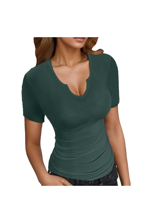 Vetement Femme ete 2025 Women Fashion Solid Casual Sexy T Shirt V Neck Vest Short Sleeve Slim Top Dark Shirt Graphic T Shirts for Women Tee for Violet Work Shirts Summer Women's Striped XXXL XXXL