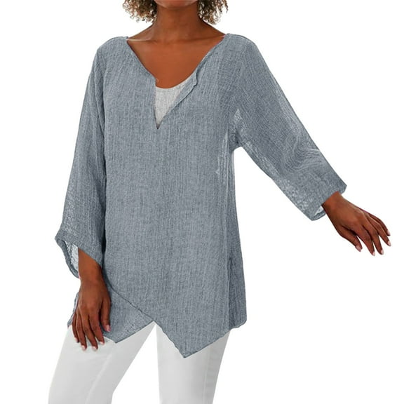 Vetement Femme ete 2025 Women'S Oversize Tunic Long Sleeve Blouse Casual Midi Linen T Shirt Tops Comfortable Plus Size High Low Shirt Athletic Wear Tops for Women Our Womens Long Sleeve L
