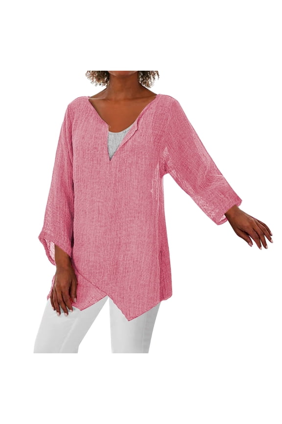 Vetement Femme ete 2025 Women'S Oversize Tunic Long Sleeve Blouse Casual Midi Linen T Shirt Tops Comfortable Plus Size High Low Shirt Athletic Wear Tops for Women Our Womens Long Sleeve M