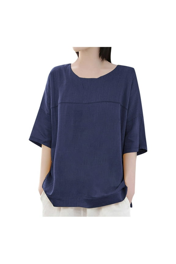 Vetement Femme ete 2025 Women Summer Casual Solid Shirt Loose Blouse Short Sleeve Round Neck Top Womens Running Shirts Loose Fit Medium T Shirts Women Active Jacket Trashier Long Sleeve XXXXXL