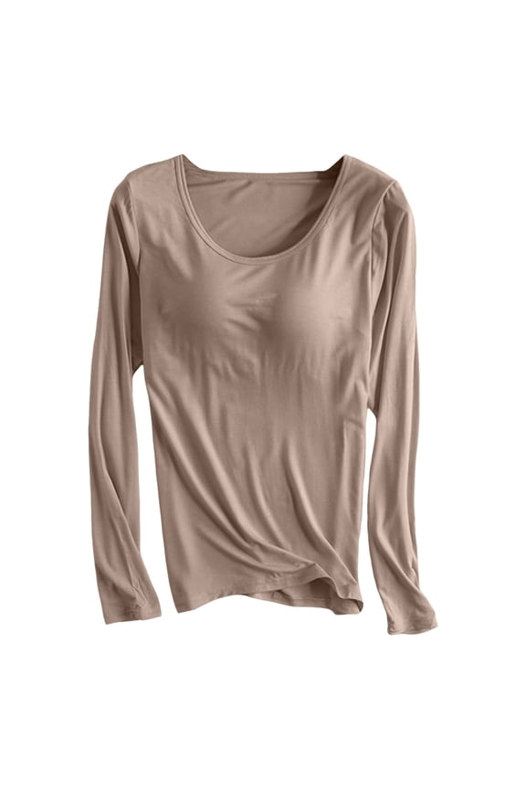 Vetement Femme ete 2025 Women's Autumn Winter Tight Thermal Underwear Thickened Top Thin Velvet Body Shaping Long Sleeved T Shirt With Chest Pad Bra Cup Pajamas Apparel T Compression Shirt Long XXL