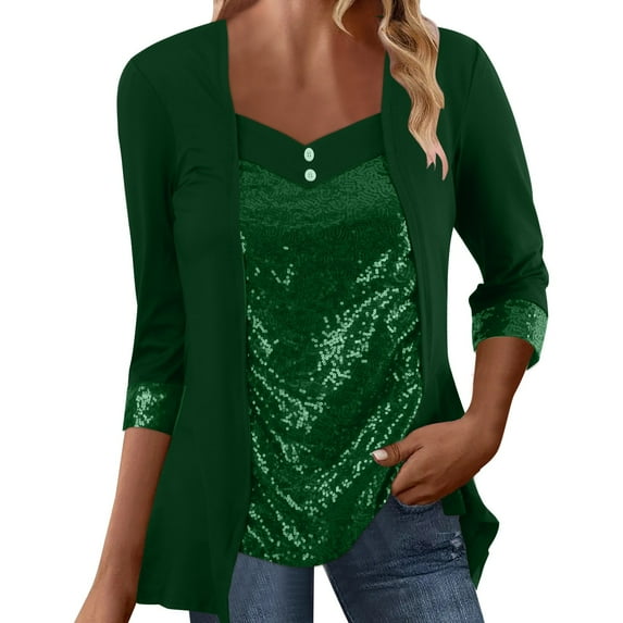 Vetement Femme ete 2025 Women's Bead Panel Button Long Sleeved Top T Shirt Long Sleeve Polyester T Shirt Women Plain Short Sleeve Shirts for Women Tee Shirts Girls Workout Womens Short for Woman M