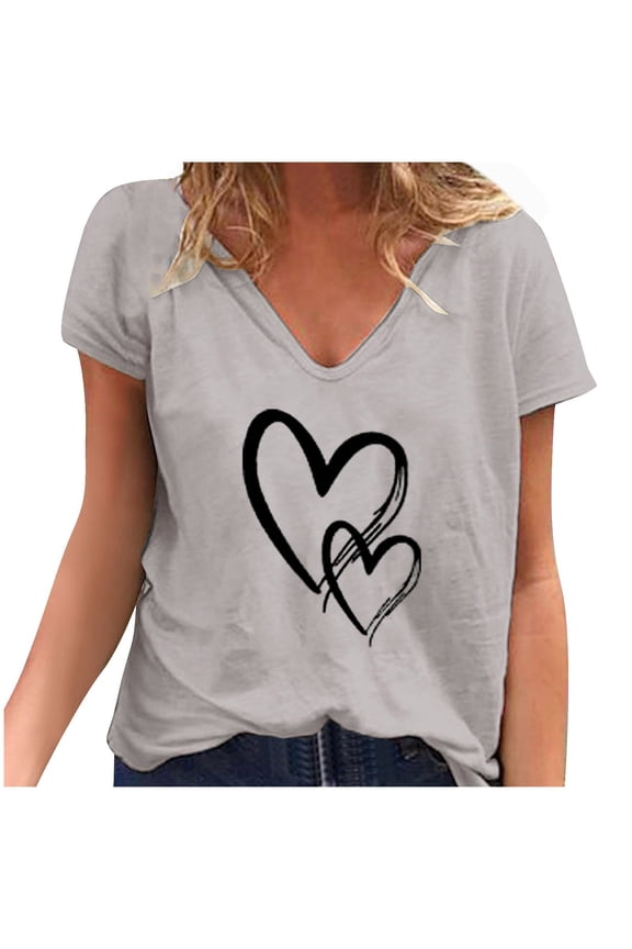 Vetement Femme ete 2025 Women's Casual Fashion Loose V-Neck T-Shirt Printed Short-Sleeved Tops Long Sleeves Shirt Stretch Loose Fit Women Shirt Polyester Spandex Womens Stripes Exercise Shirts XXXL