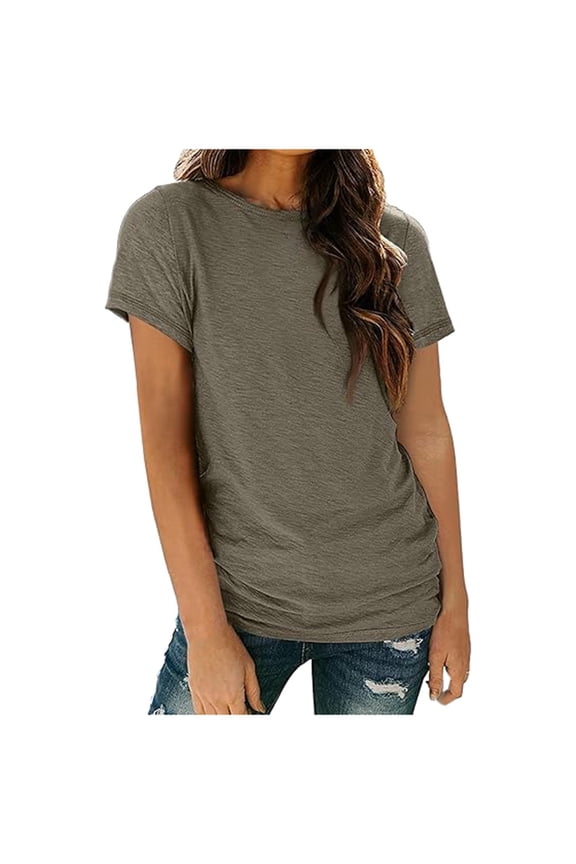 Vetement Femme ete 2025 Women's Casual Solid Color Crew Neck Short Sleeved T Shirt Top Casual Womens Tops Short Sleeve T Shirts Men Neck Shirts for Women Woman S Tee Shirt Summer for Women Long XL