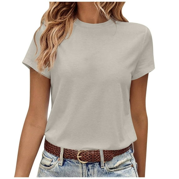 Vetement Femme ete 2025 Women's Fashion Casual Home & Commute Solid Round Neck Short Sleeve T Shirt Versatile & Comfortable Thick Long Sleeve T Shirt Women Top Women Undershirt Short Sleeved M