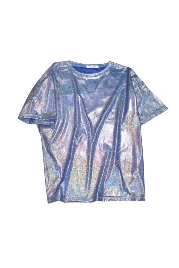 Vetement Femme ete 2025 Women's Fashion Casual Thin Base Shirt Bright Silk Shiny Round Neck Short Sleeve Large Size T Shirt Top Solid Color Tops for Women Short Sleeve Long Sleeves Womens Summer S