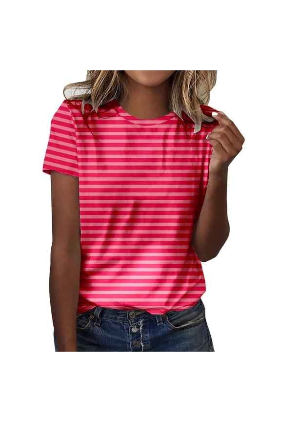 Summer Tops for Women Casual Shirts Summer Medium T Shirt Spandex Long Sleeve Womens Work Out Shirts Pack Women V Neck Workout Striped Tee Long Sleeve Tee Womens Stripes Shirt Running T Hot Pink XL