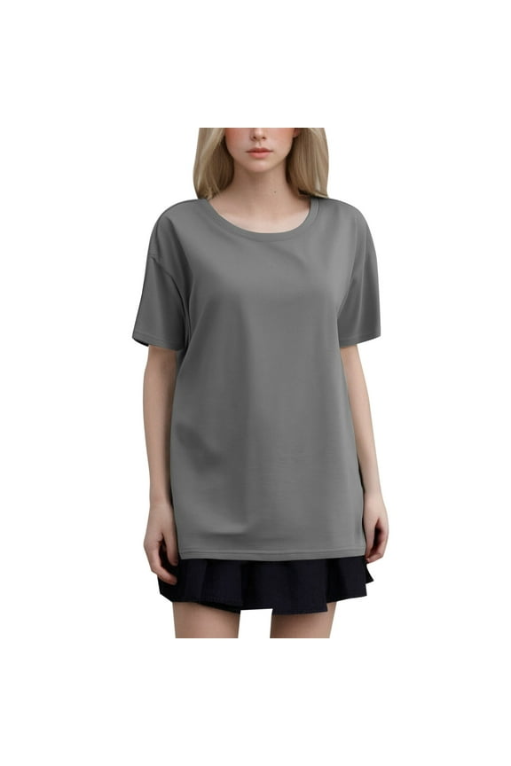 Vetement Femme ete 2025 Women's Fashion Round Neck Plus Size Short Sleeved Solid Color T Shirt Top Long Sleeve Shirts for Tall Women Solid Tee Shirts for Women Stripes Tee Women's Long Sleeve T XXXL