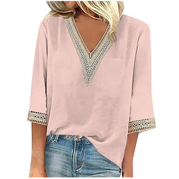 Vetement Femme ete 2025 Women's Fashion Spring And Summer Solid Color Knitted Jacquard V Neck Split Sleeve Casual T Shirt Top Tech Pack Long Sleeve Shirt Women plus Tees Women Short Womens( 2) XXL