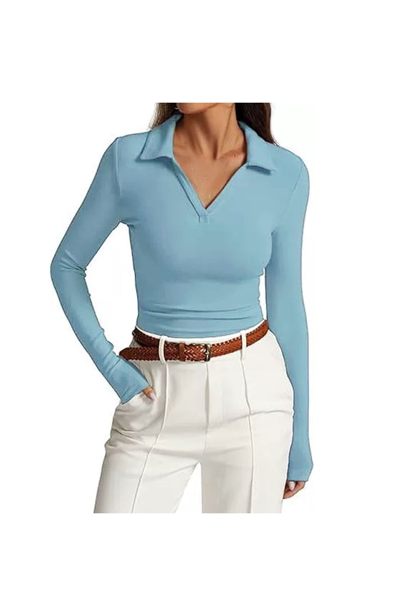 Vetement Femme ete 2025 Women's Long Sleeve V Neck Slim Fit Casual Basic Pleated Top T Shirt T Shirt Women Summer Short Sleeve Tee Tops Long Tee Shirts for Women Medium Ladies Shirts for Woman S