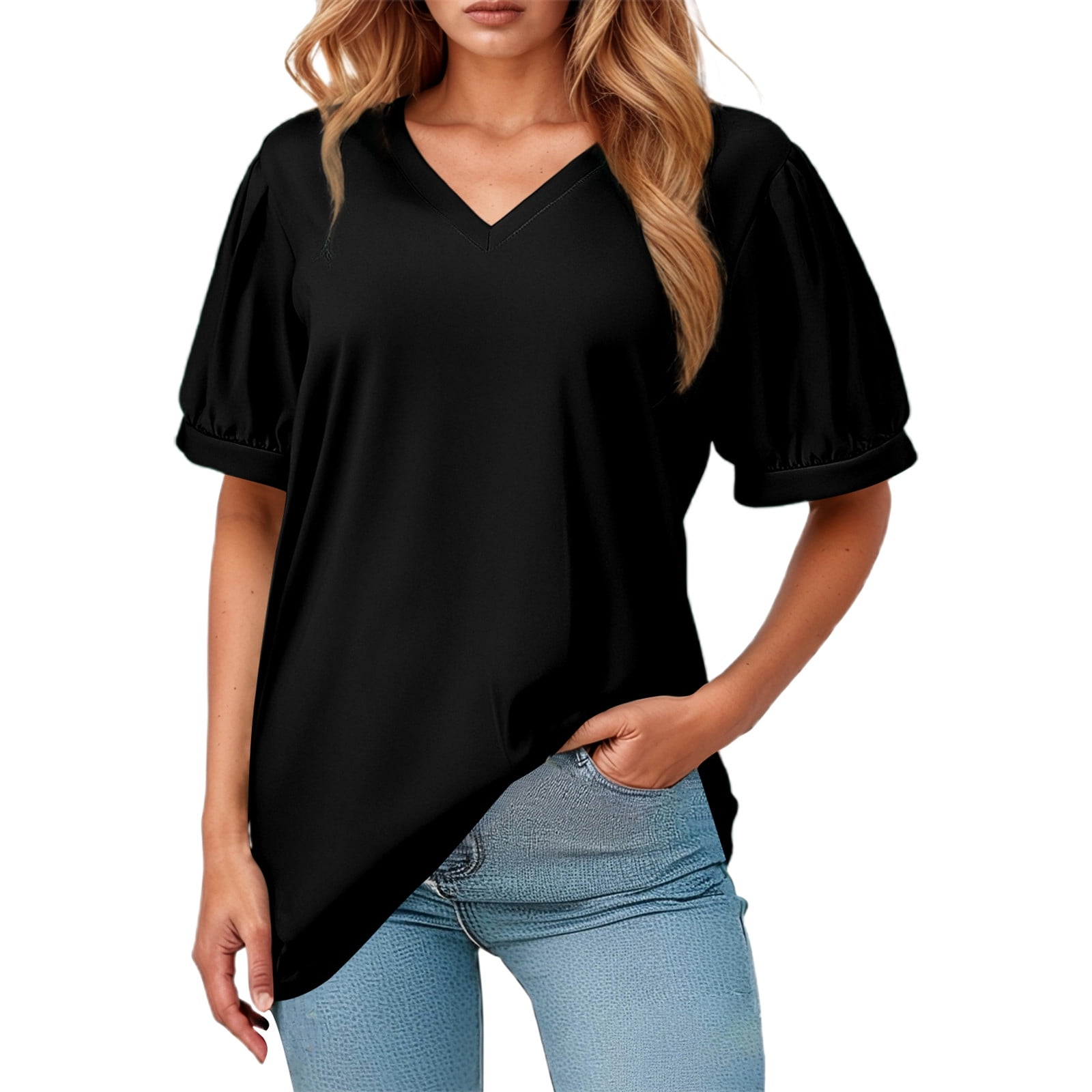 Tシャツ・カットソー HUECLOSET Athleisure V Neck Short T-Shirt 25KERO369 Vetement Femme ete 2025 Women's Loose V Neck Short Sleeve