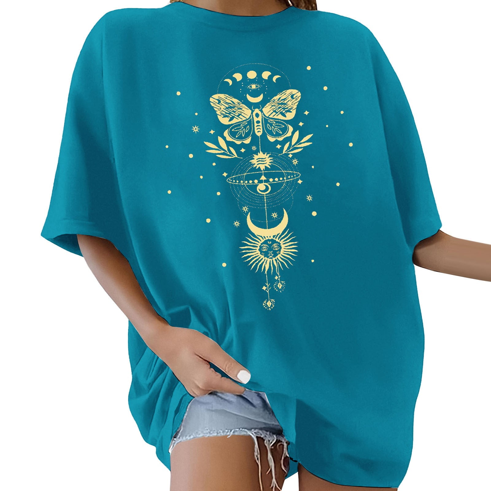 Tomwell Oversize T-Shirt Pour Homme Imprimé à Manches Courtes Col Rond Casual Tee Shirt Décontracté Mode Vintage Streetwear Été Chemisier Hauts Manches Courtes Homme A Abricot XS