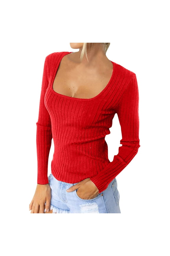 Vetement Femme ete 2025 Women's Solid Color Knitted Long Sleeve Slim Fit Top T Shirt Women Thin Long Sleeve Shirt Workout Tops T Shirts Log Shirts for Women for Layering Short Tops XXL XXL