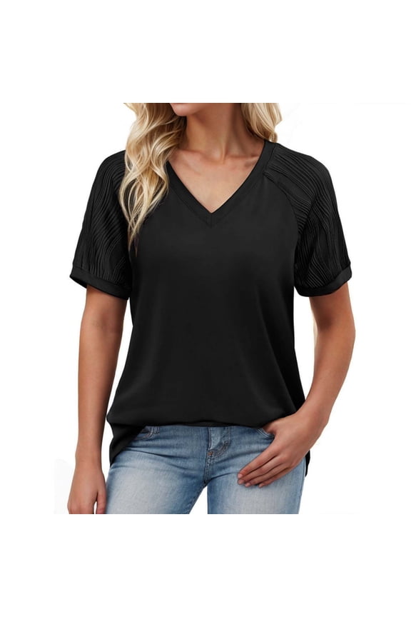 Vetement Femme ete 2025 Women's Solid Color V Neck Casual Short Sleeved T Shirt Long Sleeve Plain Shirt Women Solid Womens Shirts Women's Women Turtle Neck Long Sleeve Shirts Girls S XXL XXL