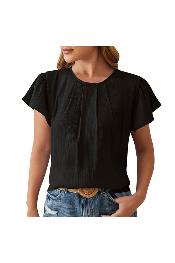 Vetement Femme ete 2025 Women's Spring/ Summer New Round Neck Fashion Petal Sleeve Loose Top Women Top New Women T Shirts Womens Neck Long Sleeve Thermal Shirts Tech Stretch Plain Tees for Long S