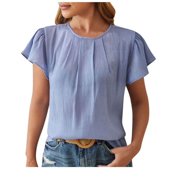 Vetement Femme ete 2025 Women's Spring/ Summer New Round Neck Fashion Petal Sleeve Loose Top Women Top New Women T Shirts Womens Neck Long Sleeve Thermal Shirts Tech Stretch Plain Tees for Long M