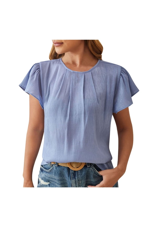 Vetement Femme ete 2025 Women's Spring/ Summer New Round Neck Fashion Petal Sleeve Loose Top Women Top New Women T Shirts Womens Neck Long Sleeve Thermal Shirts Tech Stretch Plain Tees for Long M