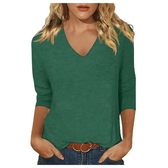 Vetement Femme ete 2025 Women's Summer Fashion Comfortable V Neck Women's Solid Color Digital Printed Bottom Top T Shirt Casual Fit Top Tech Stretch Long Sleeve Shirts for Tall Women Shirt XXXL