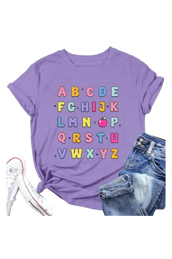 Vetement Femme ete 2025 Women's Summer Letter Print Comfortable And Fashionable Fit Colored Top Short Sleeved T Shirt for Women Long Sleeve Apparel T Shirt Hike Long Sleeve Women's Short Tops M