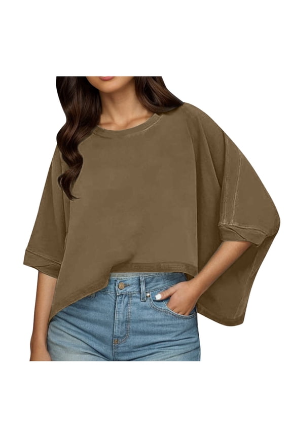 Vetement Femme ete 2025 Womens Casual Spring Summer Solid Short Sleeve O Neck Loose T Shirt Top Long Sleeves Shirts Women Top Extra Long Womens Stripes Shirt Active Loose Tops Women Compression S