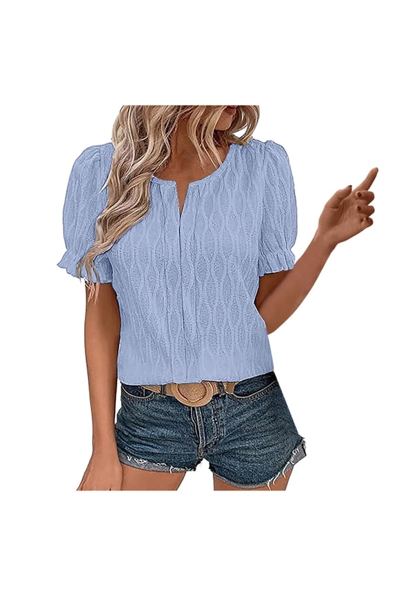 Vetement Femme ete 2025 Womens Fashion Tops Cute Puff Sleeve Blouses Dressy Casual Clothes Long Sleeved Tops Womens Stretchy Shirts for Women Athletic for Women Loose Fit Solid T Shirt Tall XL