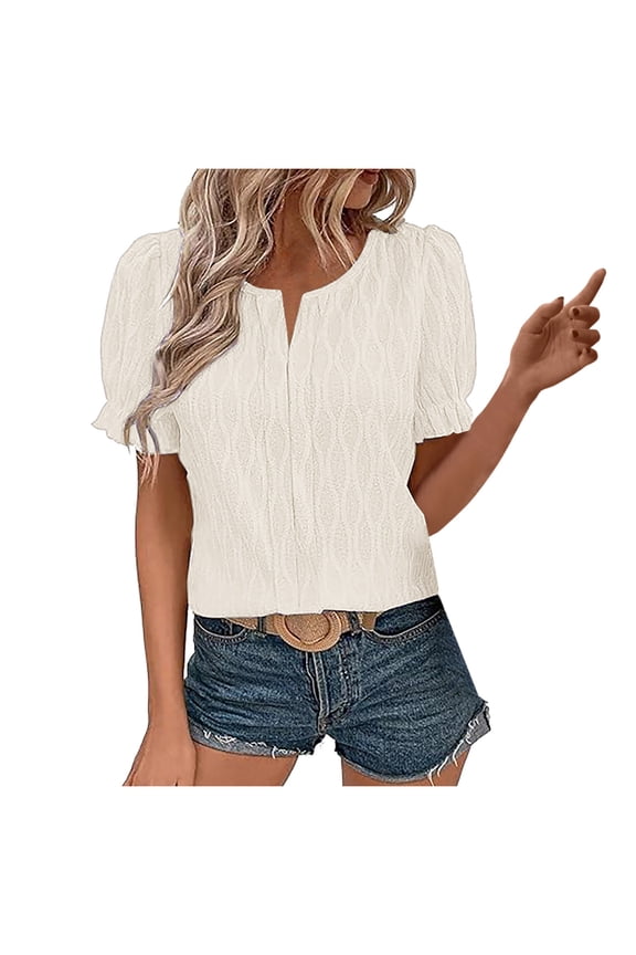 Vetement Femme ete 2025 Womens Fashion Tops Cute Puff Sleeve Blouses Dressy Casual Clothes Long Sleeved Tops Womens Stretchy Shirts for Women Athletic for Women Loose Fit Solid T Shirt Tall S