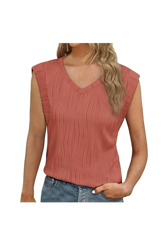 Vetement Femme ete 2025 Womens Summer Cap Sleeve Textured Tops V Neck Knit Casual Tops T Shirts Fitted T Shirts Women Compression Shirt Long Sleeve Workout Loose Women Summer Tee Shirt Soft S