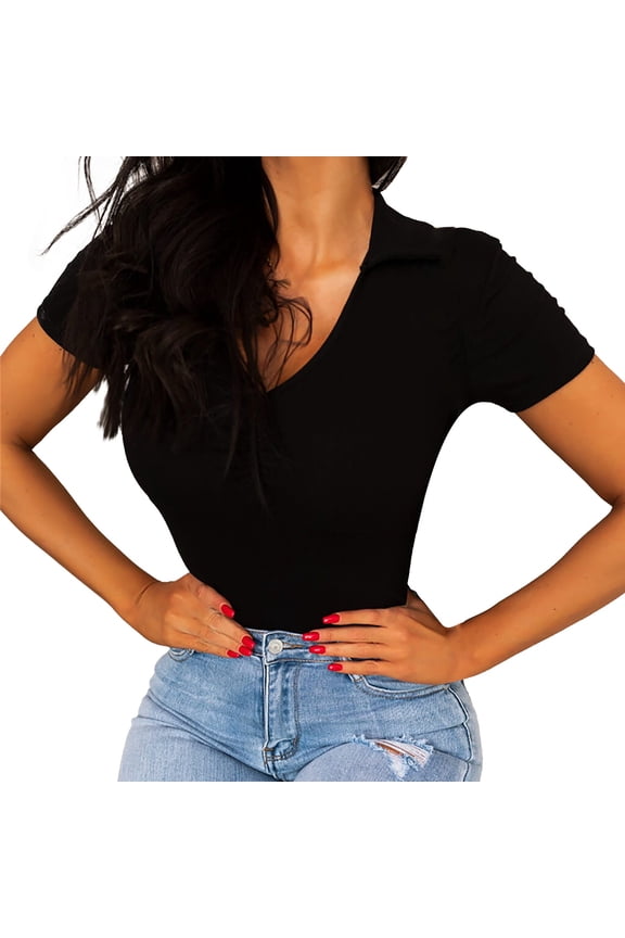 Vetement Femme ete 2025 Womens V Neck Solid Color Short Sleeve Summer T-Shirt Knit Slim Fitted Tops Woman S Tee Shirt Womens V Neck Cute Workout T Shirts Light Long Sleeve Women New Day Shirt T XXL