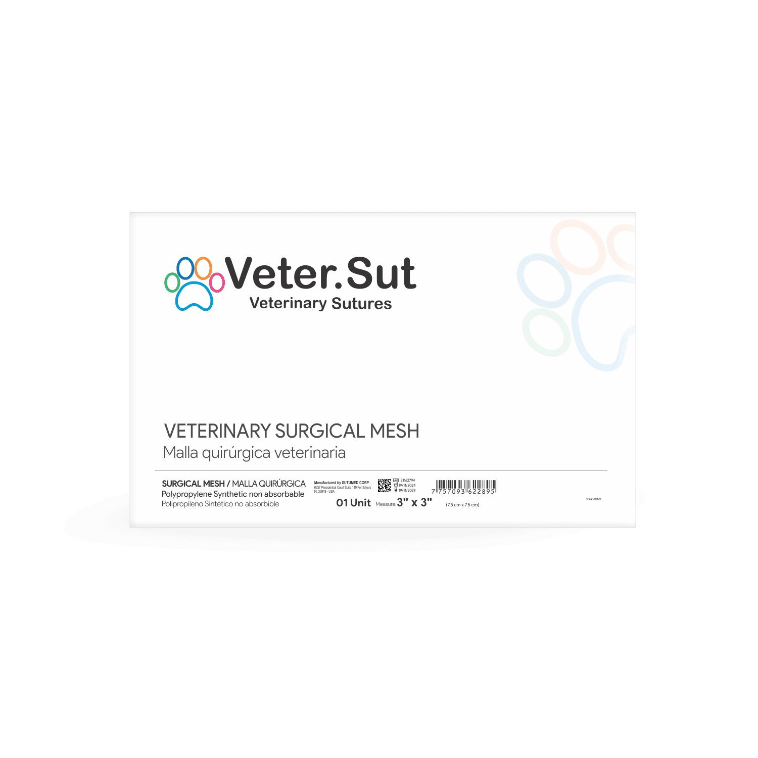 VeterSut Polypropylene Surgical Mesh 3"x3" Non Absorbable Hernia Mesh Veterinary Use
