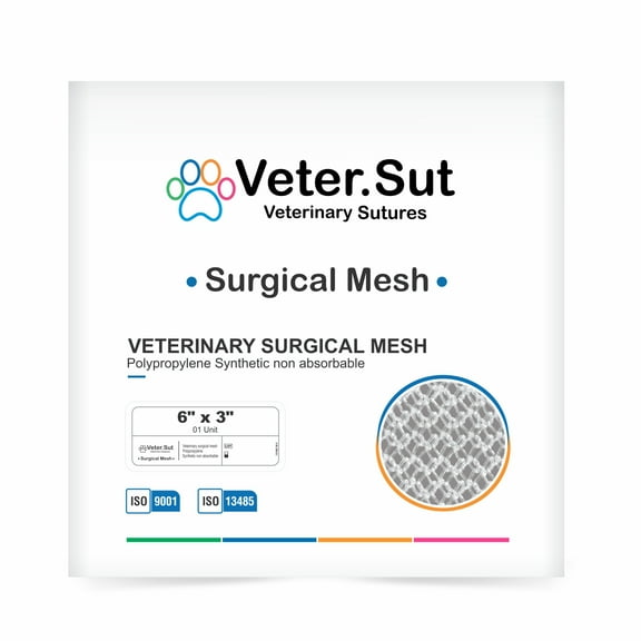 VeterSut Polypropylene Surgical Mesh 6"x3" (7.5 x 15 cm) Non Absorbable Hernia Mesh Veterinary Use