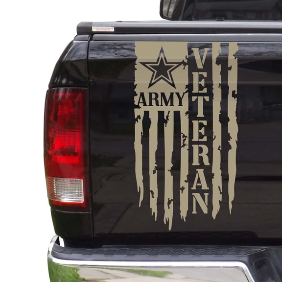 Veteran Army Retired Distressed American USA US Flag Truck Tailgate Vinyl Decal Compatible with most Pickup Trucks - U.S. Army Sticker USAF USMC US Navy Decal (11" x 20", Beige)