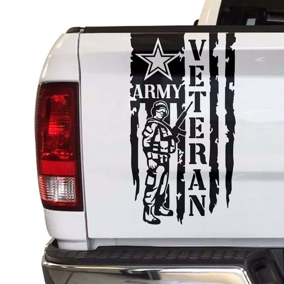 Veteran Army Retired Soldier Distressed American USA US Flag Truck Tailgate Vinyl Decal Compatible with Most Pickup Trucks U.S. Army Sticker USMC USAF US Navy Decal (11" x 20", Black)